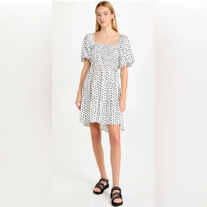REVOLVE MINKPINK Tidal Dress Size Medium Polka Dot Puff Sleeve Smocked Mini
